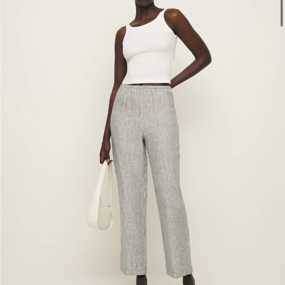 Reformation Black and White Cropped Pants with Elastic Waistband